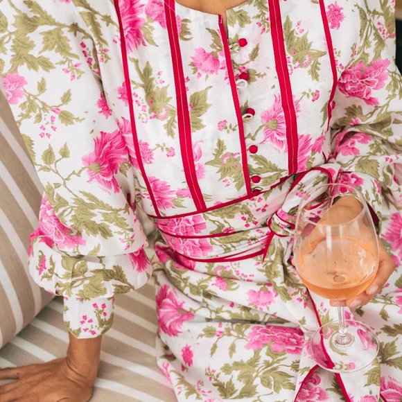 Sue Sartor Athénée Dress Deep Pink/Ivory Floral Cotton Silk Chanderi - Picture 4 of 4